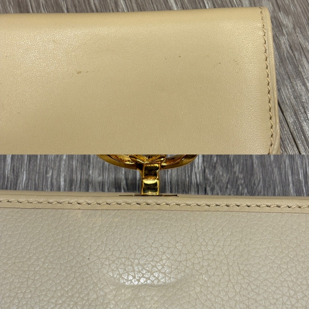 VTG Gucci Beige Cream Leather Interlocking G Flip Lock Long Wallet Quiet Luxury - Picture 3 of 7